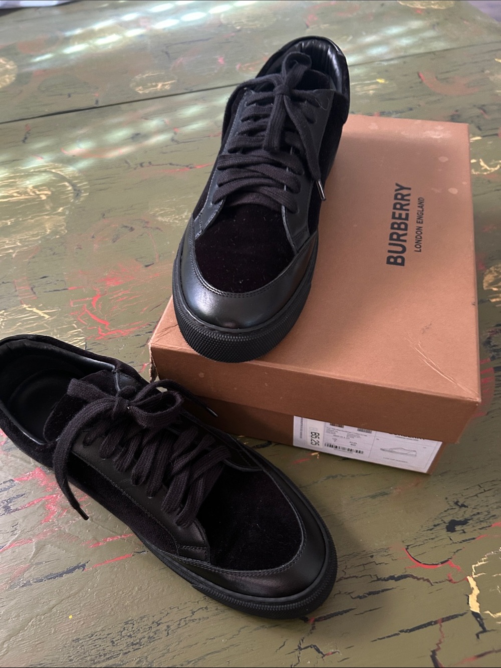 Burberry Women’s Black Leather and Velvet Low-Top Sneakers
